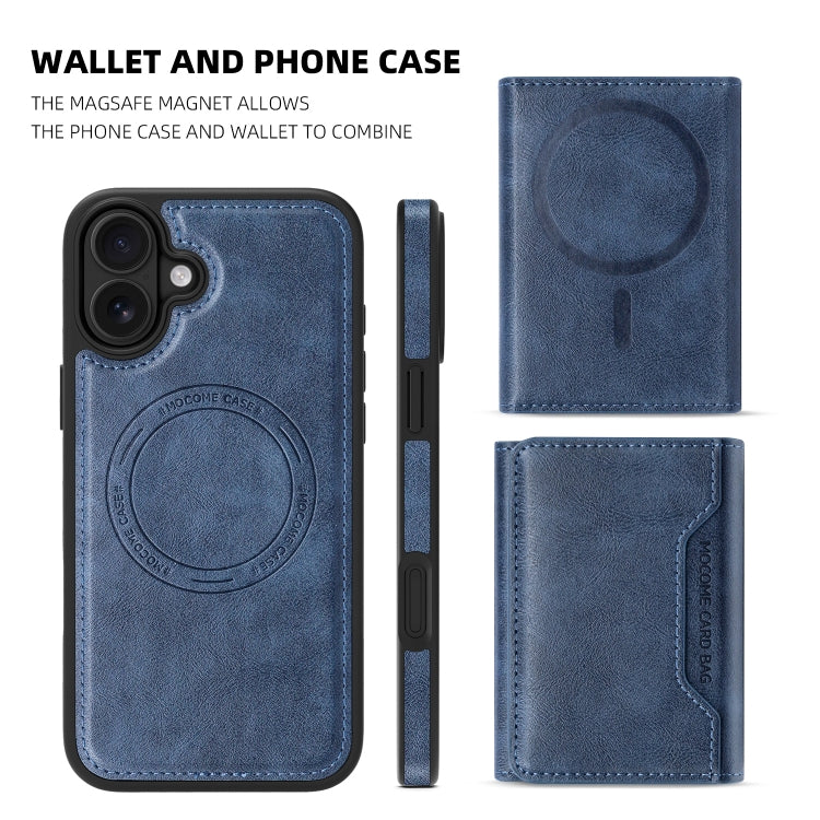 For iPhone 16 Plus Shield Multi-functional MagSafe Card Bag Phone Case(Blue) by buy2fix