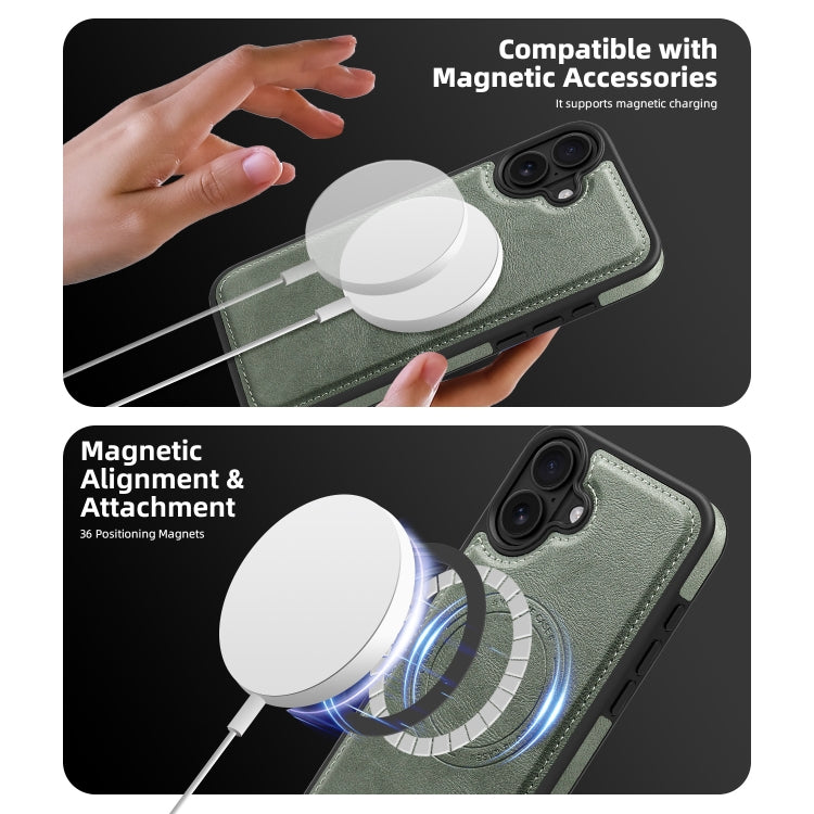 For iPhone 16 Plus Shield Multi-functional MagSafe Card Bag Phone Case(Green) by buy2fix