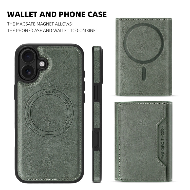 For iPhone 16 Plus Shield Multi-functional MagSafe Card Bag Phone Case(Green) by buy2fix