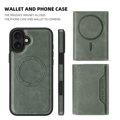 For iPhone 16 Plus Shield Multi-functional MagSafe Card Bag Phone Case(Green) by buy2fix