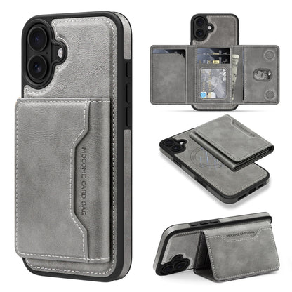 For iPhone 16 Plus Shield Multi-functional MagSafe Card Bag Phone Case(Grey) by buy2fix