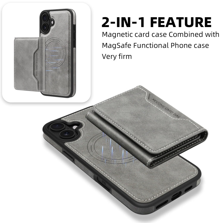 For iPhone 16 Plus Shield Multi-functional MagSafe Card Bag Phone Case(Grey) by buy2fix