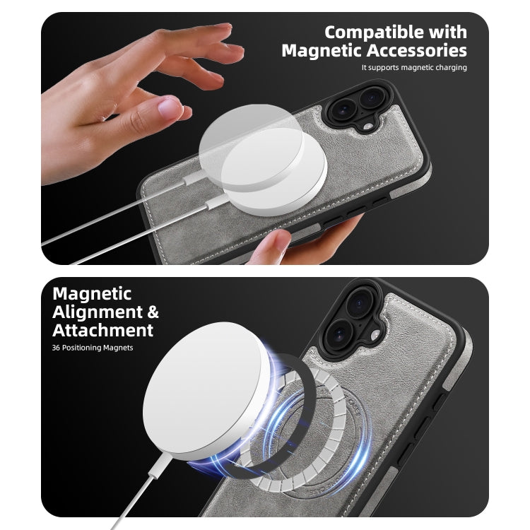 For iPhone 16 Plus Shield Multi-functional MagSafe Card Bag Phone Case(Grey) by buy2fix