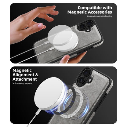 For iPhone 16 Plus Shield Multi-functional MagSafe Card Bag Phone Case(Grey) by buy2fix