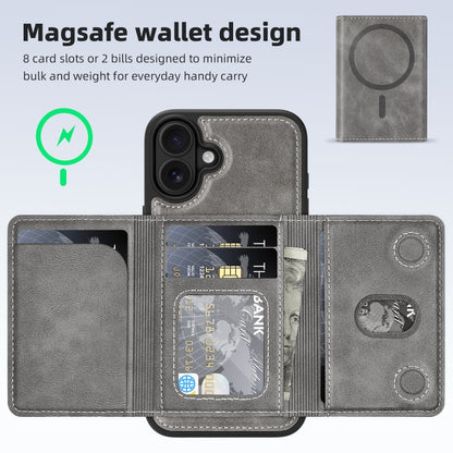 For iPhone 16 Plus Shield Multi-functional MagSafe Card Bag Phone Case(Grey) by buy2fix