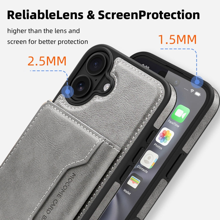 For iPhone 16 Plus Shield Multi-functional MagSafe Card Bag Phone Case(Grey) by buy2fix