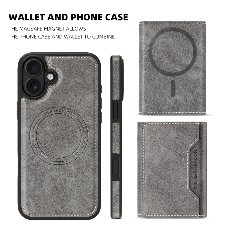 For iPhone 16 Plus Shield Multi-functional MagSafe Card Bag Phone Case(Grey) by buy2fix