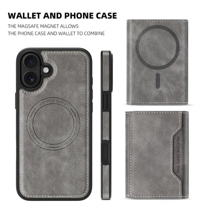 For iPhone 16 Plus Shield Multi-functional MagSafe Card Bag Phone Case(Grey) by buy2fix