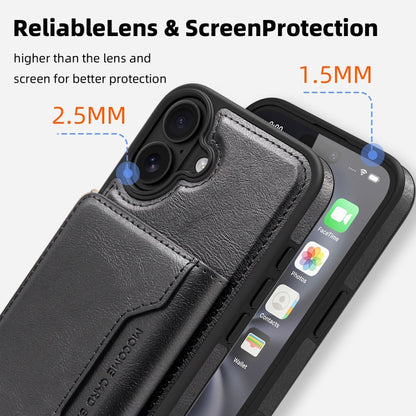 For iPhone 16 Shield Multi-functional MagSafe Card Bag Phone Case(Black) by buy2fix