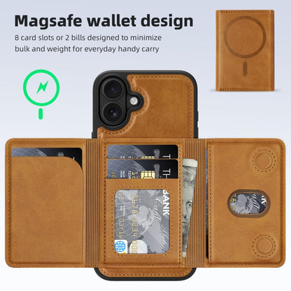 For iPhone 16 Shield Multi-functional MagSafe Card Bag Phone Case(Brown) by buy2fix