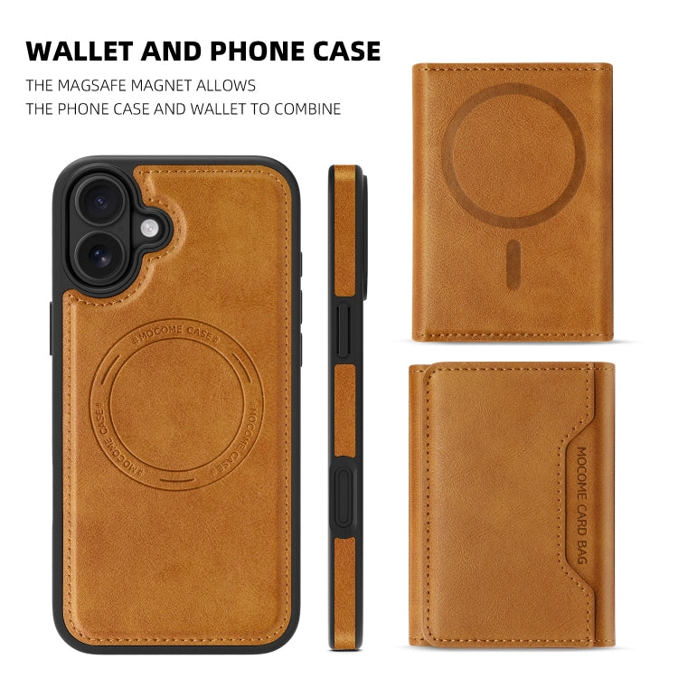 For iPhone 16 Shield Multi-functional MagSafe Card Bag Phone Case(Brown) by buy2fix