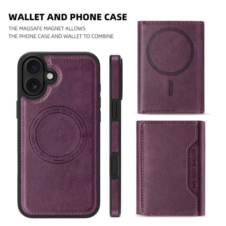 For iPhone 16 Shield Multi-functional MagSafe Card Bag Phone Case(Purple) by buy2fix