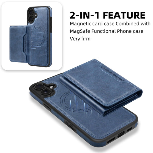 For iPhone 16 Shield Multi-functional MagSafe Card Bag Phone Case(Blue) by buy2fix