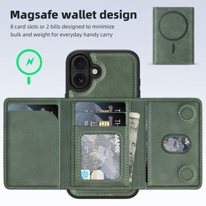 For iPhone 16 Shield Multi-functional MagSafe Card Bag Phone Case(Green) by buy2fix