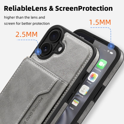 For iPhone 16 Shield Multi-functional MagSafe Card Bag Phone Case(Grey) by buy2fix