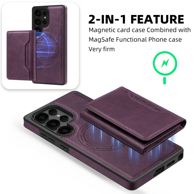 For Samsung Galaxy S25+ 5G Shield Multi-functional MagSafe Card Bag Phone Case(Purple) by buy2fix
