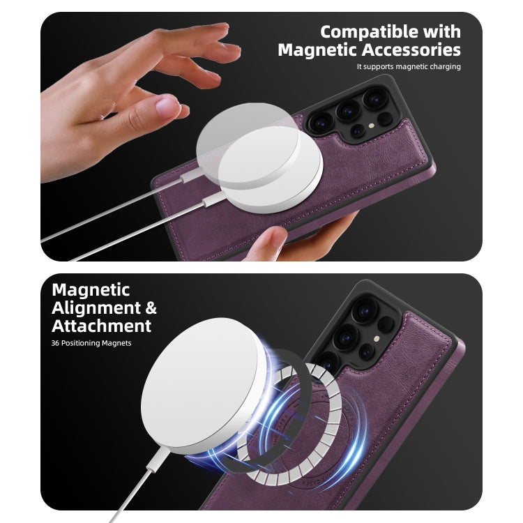 For Samsung Galaxy S25+ 5G Shield Multi-functional MagSafe Card Bag Phone Case(Purple) by buy2fix