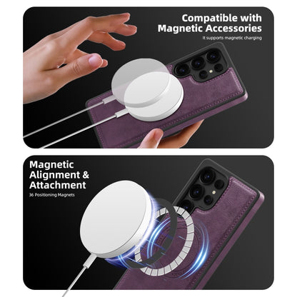 For Samsung Galaxy S25+ 5G Shield Multi-functional MagSafe Card Bag Phone Case(Purple) by buy2fix