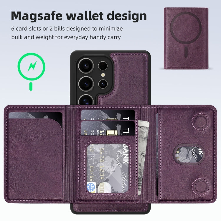 For Samsung Galaxy S25+ 5G Shield Multi-functional MagSafe Card Bag Phone Case(Purple) by buy2fix