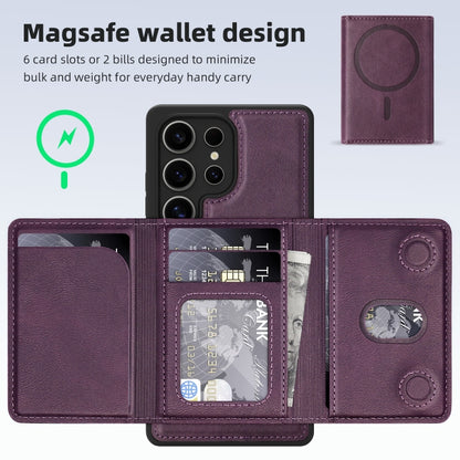 For Samsung Galaxy S25+ 5G Shield Multi-functional MagSafe Card Bag Phone Case(Purple) by buy2fix