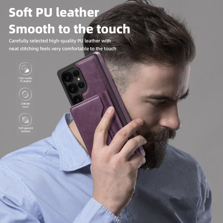 For Samsung Galaxy S25+ 5G Shield Multi-functional MagSafe Card Bag Phone Case(Purple) by buy2fix