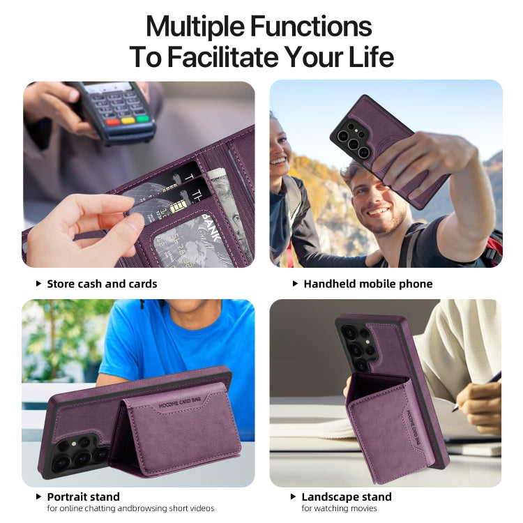 For Samsung Galaxy S25+ 5G Shield Multi-functional MagSafe Card Bag Phone Case(Purple) by buy2fix