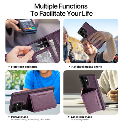 For Samsung Galaxy S25+ 5G Shield Multi-functional MagSafe Card Bag Phone Case(Purple) by buy2fix
