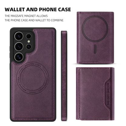 For Samsung Galaxy S25 Ultra 5G Shield Multi-functional MagSafe Card Bag Phone Case(Purple) - Galaxy S25 Ultra 5G Cases by buy2fix | Online Shopping UK | buy2fix