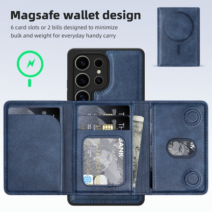 For Samsung Galaxy S25 Ultra 5G Shield Multi-functional MagSafe Card Bag Phone Case(Blue) by buy2fix