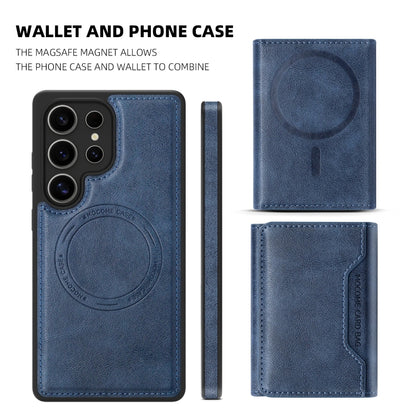 For Samsung Galaxy S25 Ultra 5G Shield Multi-functional MagSafe Card Bag Phone Case(Blue) by buy2fix