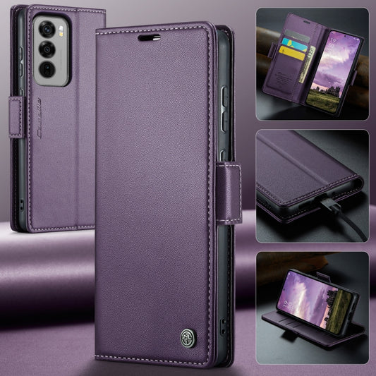 For OPPO Reno12 5G Global CaseMe 023 Butterfly Buckle Litchi Texture RFID Anti-theft Leather Phone Case(Purple) by CaseMe