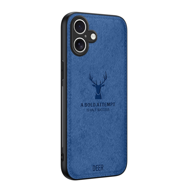 For iPhone 16 Plus Deer Head Cloth Skin All-inclusive Phone Case(Blue) by buy2fix