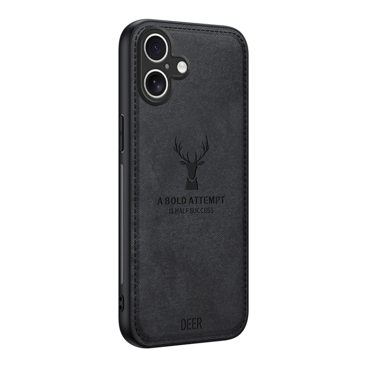 For iPhone 16 Deer Head Cloth Skin All-inclusive Phone Case(Black) by buy2fix