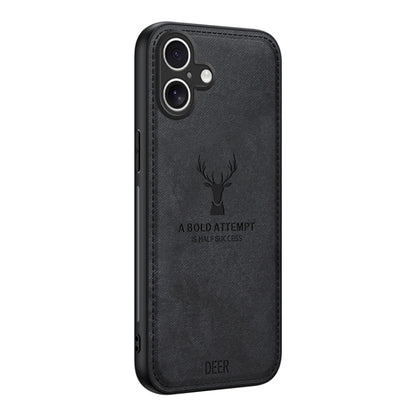 For iPhone 16 Deer Head Cloth Skin All-inclusive Phone Case(Black) by buy2fix