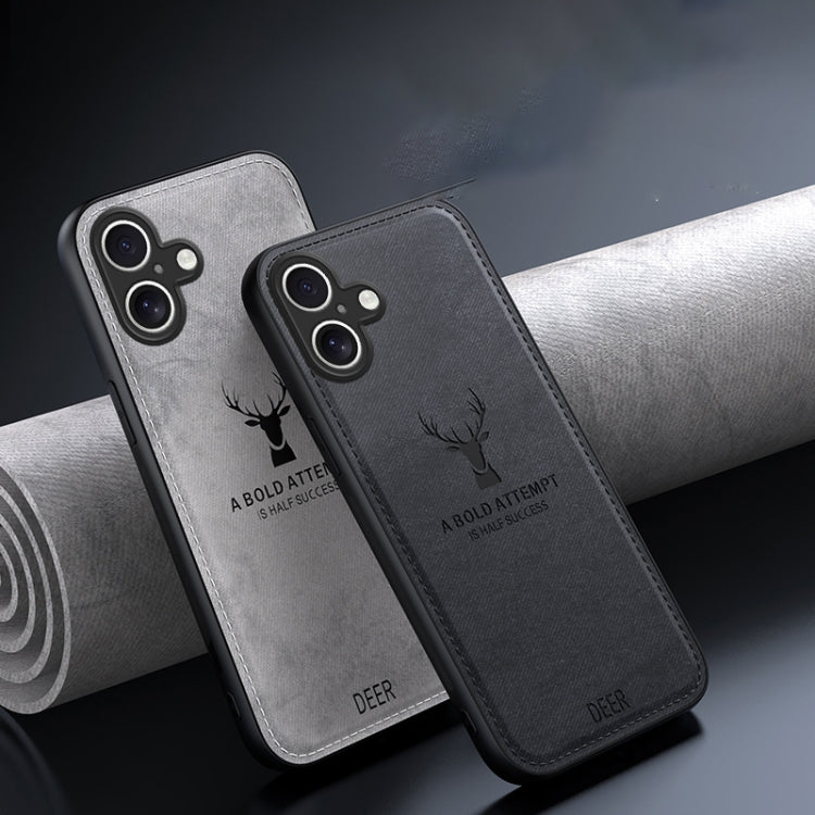 For iPhone 16 Deer Head Cloth Skin All-inclusive Phone Case(Black) by buy2fix