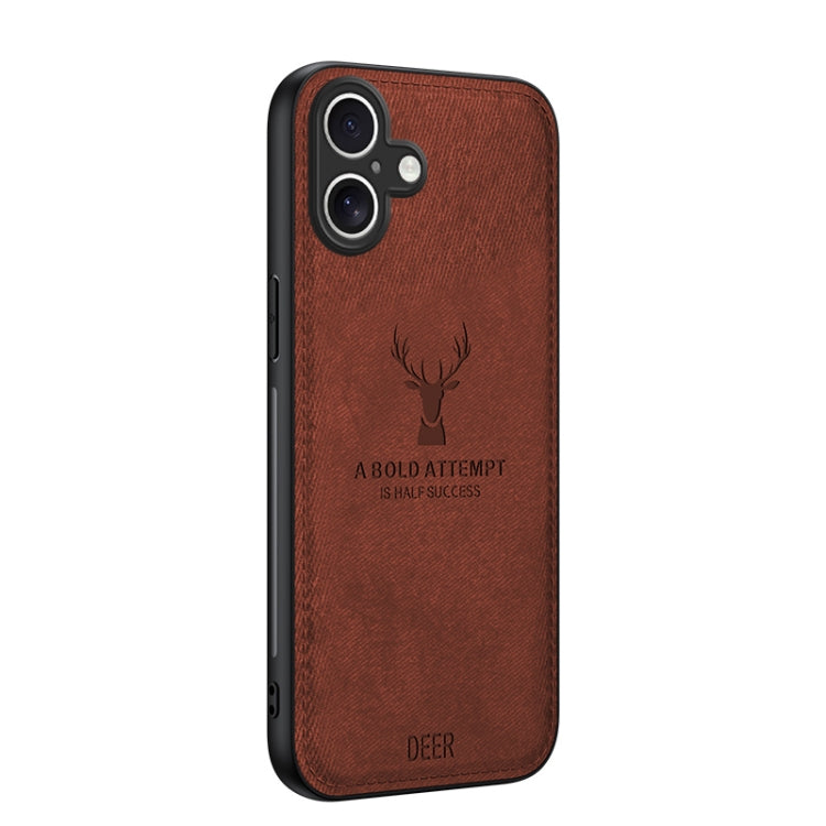 For iPhone 16 Deer Head Cloth Skin All-inclusive Phone Case(Brown) - iPhone 16 Cases by buy2fix | Online Shopping UK | buy2fix