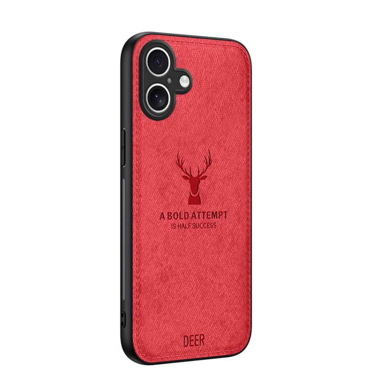 For iPhone 16 Deer Head Cloth Skin All-inclusive Phone Case(Red) - iPhone 16 Cases by buy2fix | Online Shopping UK | buy2fix