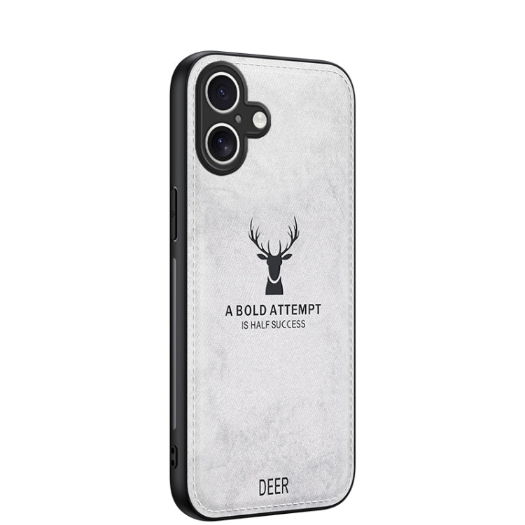 For iPhone 16 Deer Head Cloth Skin All-inclusive Phone Case(White) by buy2fix