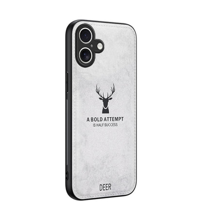 For iPhone 16 Deer Head Cloth Skin All-inclusive Phone Case(White) by buy2fix