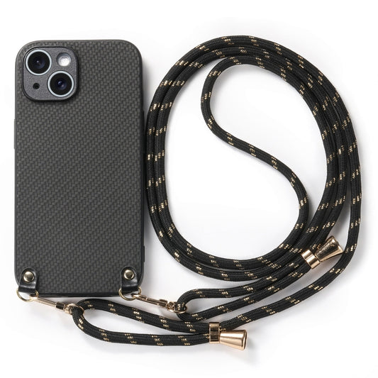 For iPhone 16 Pro Max Carbon Fiber Texture Leather Back Phone Case with Crossbody Strap(Black) by buy2fix