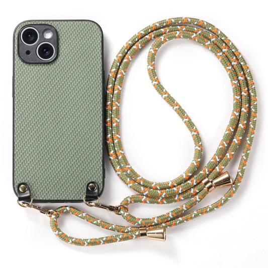 For iPhone 16 Pro Carbon Fiber Texture Leather Back Phone Case with Crossbody Strap(Green) by buy2fix