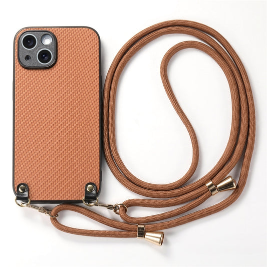 For iPhone 16 Pro Carbon Fiber Texture Leather Back Phone Case with Crossbody Strap(Brown) by buy2fix