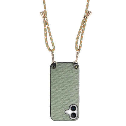 For iPhone 16 Plus Carbon Fiber Texture Leather Back Phone Case with Crossbody Strap(Green) by buy2fix