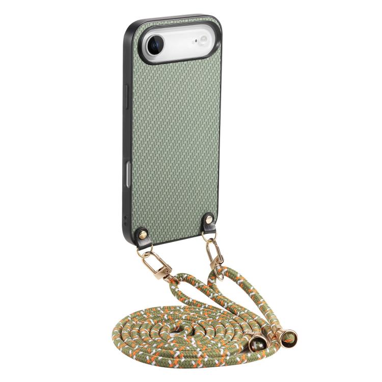 For iPhone Air Carbon Fiber Texture Leather Back Phone Case with Crossbody Strap(Green) - iPhone Air Cases by buy2fix | Online Shopping UK | buy2fix