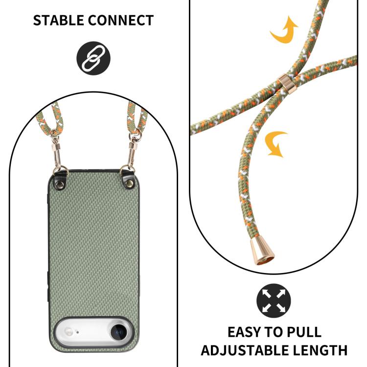 For iPhone Air Carbon Fiber Texture Leather Back Phone Case with Crossbody Strap(Green) - iPhone Air Cases by buy2fix | Online Shopping UK | buy2fix