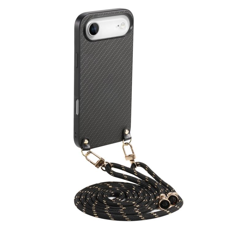 For iPhone Air Carbon Fiber Texture Leather Back Phone Case with Crossbody Strap(Black) - iPhone Air Cases by buy2fix | Online Shopping UK | buy2fix
