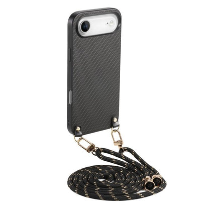For iPhone Air Carbon Fiber Texture Leather Back Phone Case with Crossbody Strap(Black) - iPhone Air Cases by buy2fix | Online Shopping UK | buy2fix