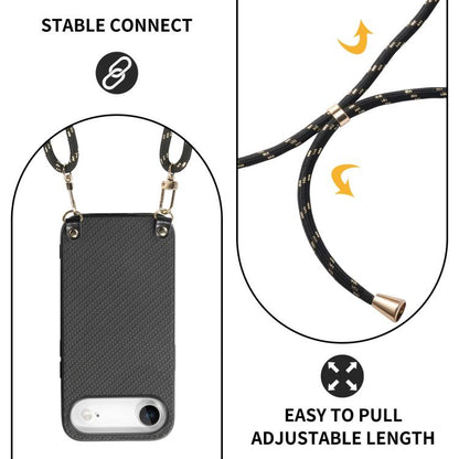 For iPhone Air Carbon Fiber Texture Leather Back Phone Case with Crossbody Strap(Black) - iPhone Air Cases by buy2fix | Online Shopping UK | buy2fix