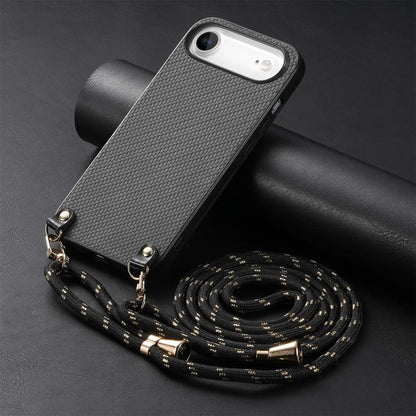 For iPhone Air Carbon Fiber Texture Leather Back Phone Case with Crossbody Strap(Black) - iPhone Air Cases by buy2fix | Online Shopping UK | buy2fix