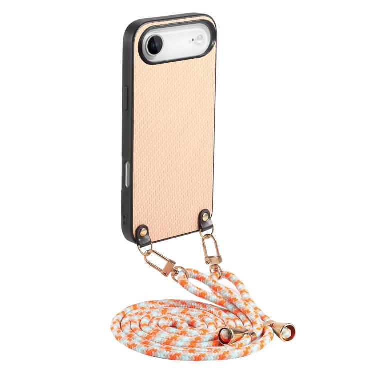 For iPhone Air Carbon Fiber Texture Leather Back Phone Case with Crossbody Strap(Khaki) - iPhone Air Cases by buy2fix | Online Shopping UK | buy2fix